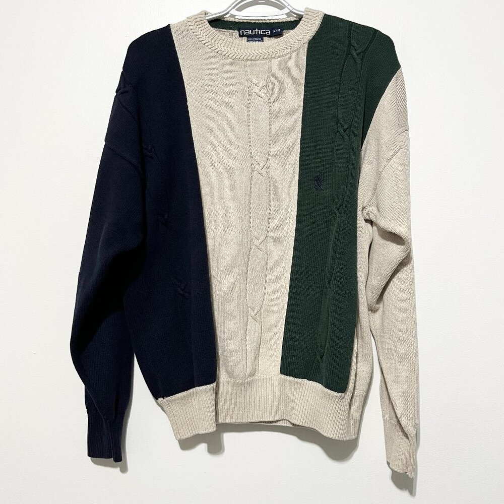 Nautica Mens VTG Cable Knit Sweater M Preppy Ivy League 90s Frat Normcore